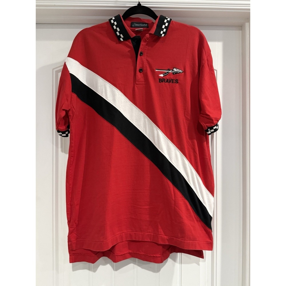 VTG‎ 90s MLB Atlanta Braves Inner Harbor Polo Shirt Men's Large Red Colorblock